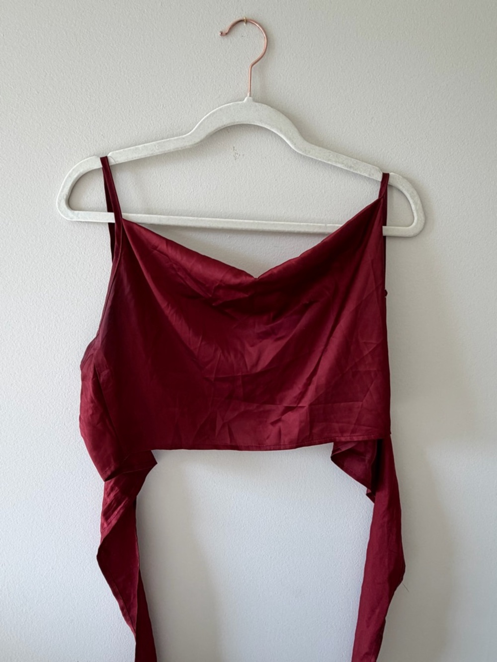 SHEIN Wine Red Satin Cowl Front Tie-Back Crop Camisole